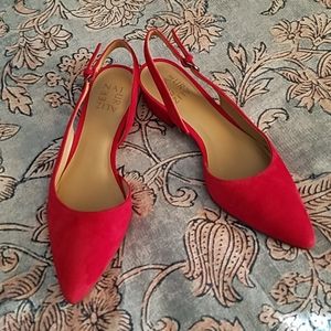 Red suede slingback sandals